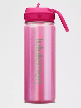 Lululemon Pink Iridesent Straw Sports Water Bottle Jeweled Magenta 18 Oz Sparkly